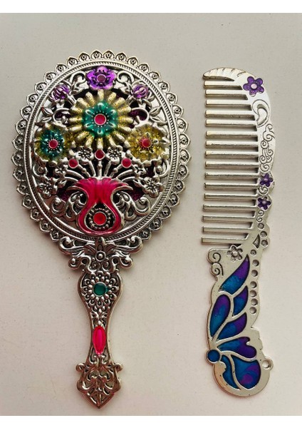 Ayna Tarak Seti, Kutulu-Metal-Hediyelik Takım, 13CM Aynalı Saç Fırçası, Tavuskuşu Figürlü indirimleri
