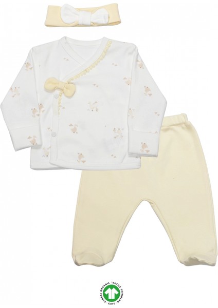Bistyle 3'lü Zıbın Takım Welcome Baby Duck 13104 Sarı-Ekru