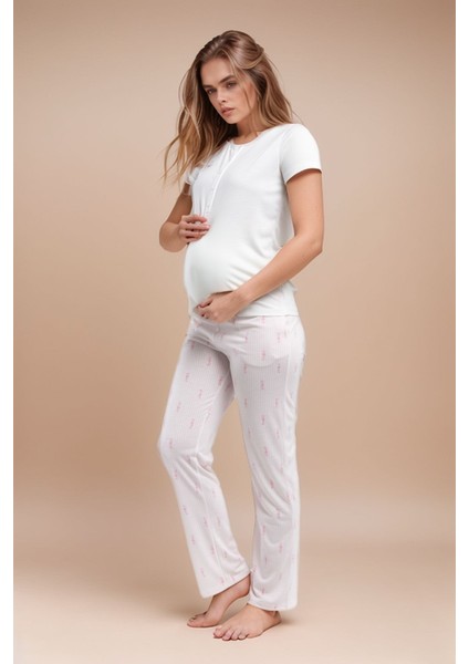 Kadın Giyim Beş Düğmeli Kısa Kollu & Alt Hamile Pijama Takımı LL.AR01.NE00.TT05 modelleri