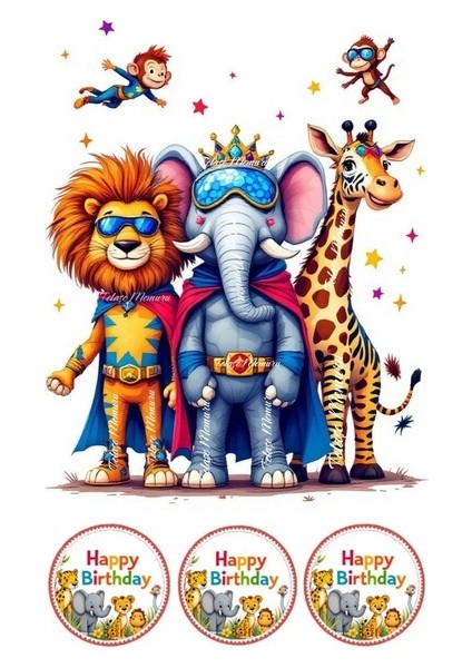 Safari Pasta Süsü - Pasta Resmi ve Baskısı - Safari Hayvanları Yenilebilir Kağıt Baskı 2