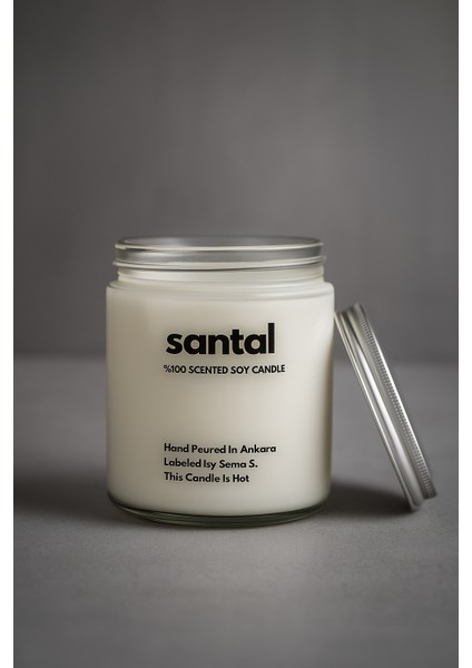 : Santal : Cam Kavanozda Kokulu %100 Soya Mum (Sandal Ağacı, Papirus, Kakule, Amber, Menekşe, Incir)