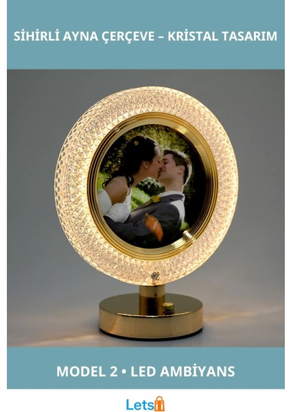 Şarjlı LED Işıklı Kristal Tasarımlı Sihirli Ayna Çerçeve