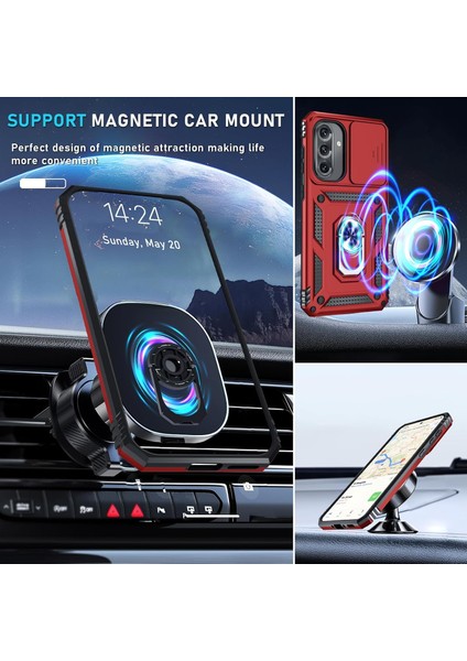 Samsung Galaxy A56 Uyumlu Ekran Koruyucu Kılıf Sürgülü Yüzüklü Standlı Darbe Emici Tank Kapak