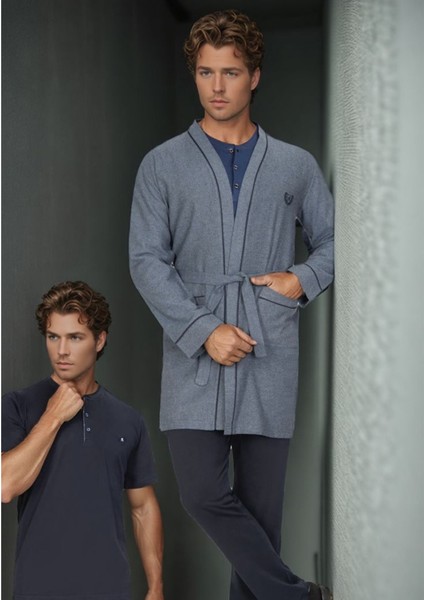 Erkek %100 Pamuk Penye 5 Parça Kutulu Robdöşambr - Yazlık & Kışlık Pijama Takımı Set L1.ANC.3550.01