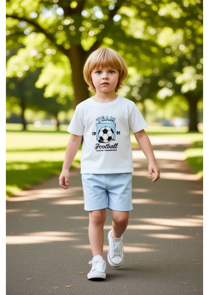 Erkek Bebek Ayıcık Baskılı Pamuklu Kısa Kollu Örme Takım Kaliteli Şık Rahat Günlük