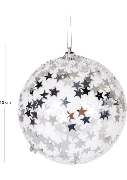Yılbaşı Topu, Gold Yıldızlı, Beyaz - 2'li Paket, 10 cm fırsatları