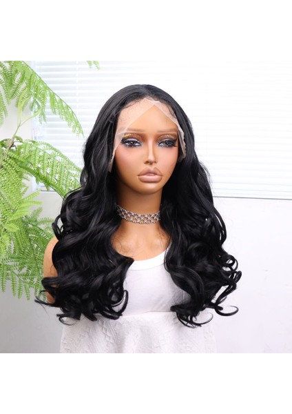 Siyah Bebek Saçlı Dalgalı Fiber Sentetik Tül Peruk modelleri