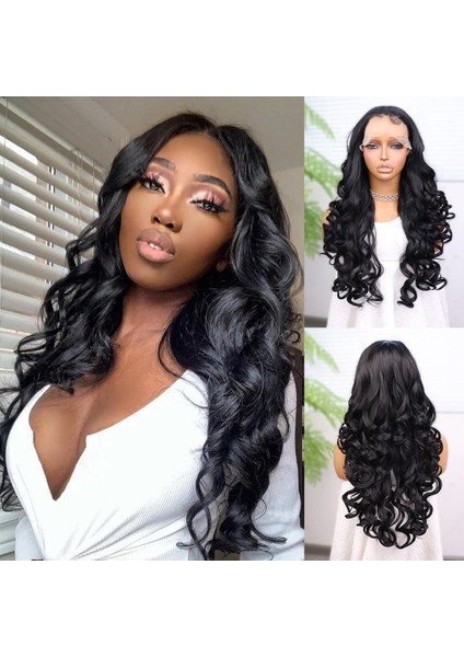 Siyah Bebek Saçlı Fiber Sentetik Yoğun Dalgalı Tül Peruk