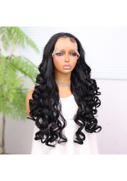 Siyah Bebek Saçlı Fiber Sentetik Yoğun Dalgalı Tül Peruk fırsatları