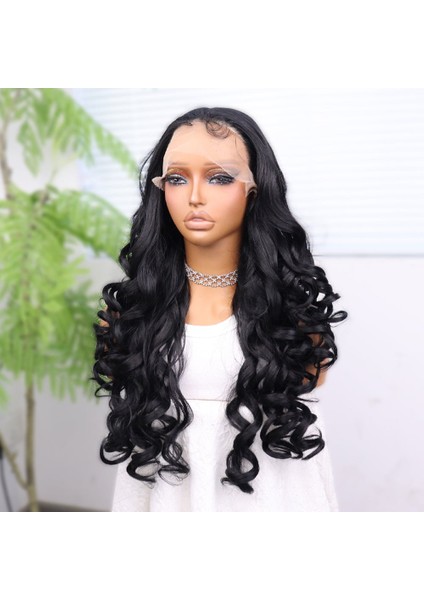 Siyah Bebek Saçlı Fiber Sentetik Yoğun Dalgalı Tül Peruk indirimleri