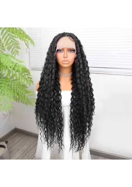 Afro Dalga Siyah Fiber Sentetik Tül Peruk