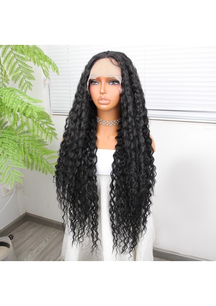 Afro Dalga Siyah Fiber Sentetik Tül Peruk modelleri