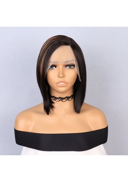 Kahverengi Kısa Balköpüğü Işıltılı Yan Tül Peruk