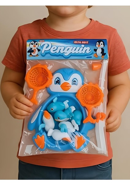 Penguen Yakalama Oyunu 10 Parça Mıknatıslı Balık Olta Oyuncak Seti - Havuz Banyo Oyuncağı