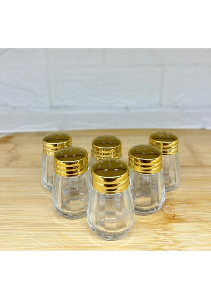 6’lı Altın Kaplama Mini Tuzluk Seti – Şık Cam Baharatlık Sofra ve Piknik Kullanımı Için