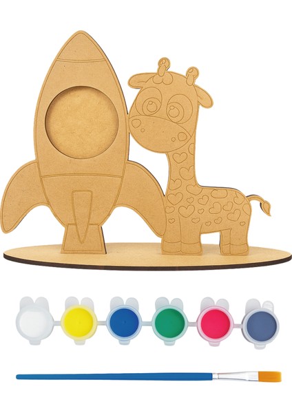 Ahşap Zürafa ve Roket Fotoğraf Çerçeve Tasarım Set - Tasarım Seti - Etkinlik Seti