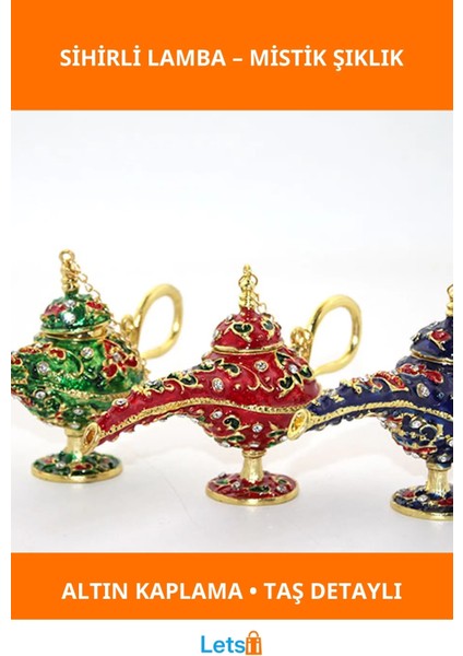 Swarovski Taşlı Alaaddin Sihirli Lambası Altın Kaplama Dekoratif Obje