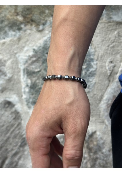 Erkek Esmas Kesim Hematit Doğal Taş 20+2 cm Ayarlanabilir Çelik Bileklik fiyatları