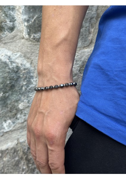 Erkek Esmas Kesim Hematit Doğal Taş 20+2 cm Ayarlanabilir Çelik Bileklik modelleri