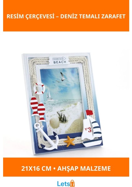 Ahşap Deniz Temalı Marin Resim Çerçevesi 21X16 cm
