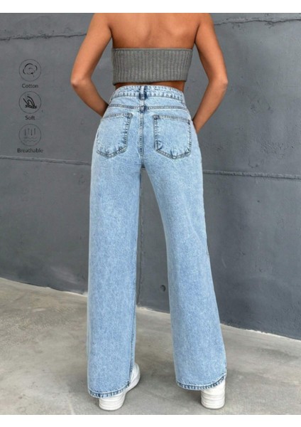 Kadın Yüksek Bel Boyfriend Bol Paça Kot Pantolon fırsatları