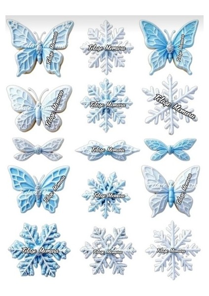 Elsa Pasta Süsü - Elsa Doğum Günü Konsepti Yenilebilir Kelebek ve Kar Taneleri - Model 1