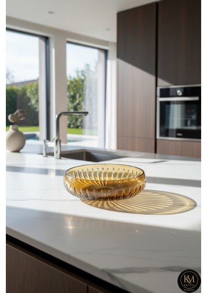 Kesme Kristal Dekor 28 cm Amber Sofra Sunum Kasesi