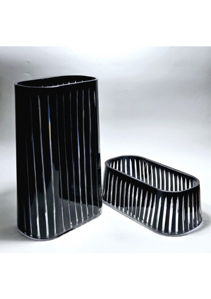 Roma Vertical Desen Kristal Kesme Lüks Füme Özel Vazo Gondol modelleri