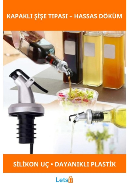 Sızdırmaz Yağdanlık Ucu Şişe Tıpası Siyah Silikon Gri Plastik