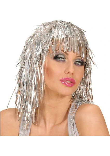 Buğz Gümüş Işıltılı Metalize Parti Peruğu