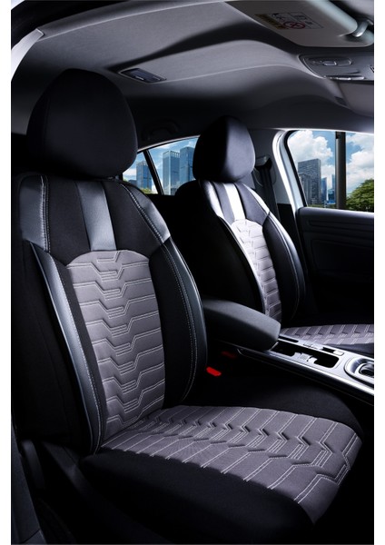 Fiat Egea Cross Deri Detaylı Oto Koltuk Kılıfı Ön Arka Takım Platinium Seri Siyah Füme Scr