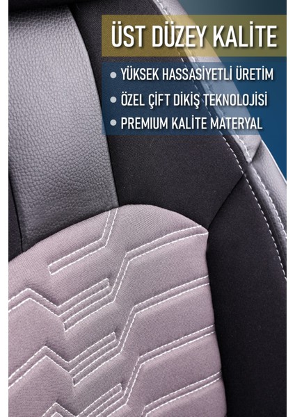 Fiat Egea Cross Deri Detaylı Oto Koltuk Kılıfı Ön Arka Takım Platinium Seri Siyah Füme Scr