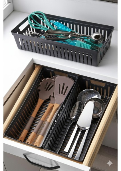 3 Adet Çekmece Içi Bıçaklık & Kaşıklık Organizer Antrasit