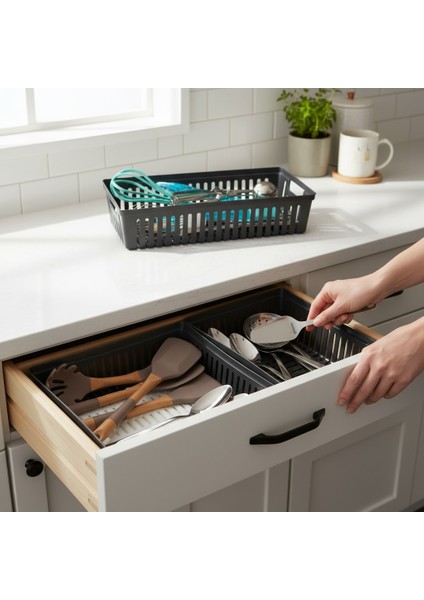 3 Adet Çekmece Içi Bıçaklık & Kaşıklık Organizer Antrasit fırsatları