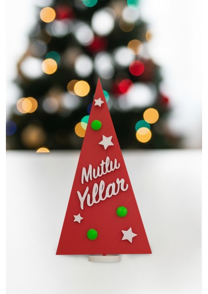 Yılbaşı Çam Ağacı Kırmızı Mutlu Yıllar Figür Obje Model Süsü