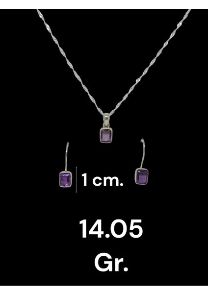 Baget Kesim Ametist Taşlı El Işçiliği 925 Ayar Gümüş Kolye Ucu ve Küpe Seti modelleri