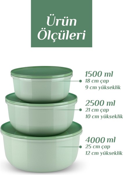 3'lü Pello Yuvarlak Saklama Kabı Seti - Mikrodalga ve Difriz Uyumlu Düzenleyici Badya 1,5-2,5-4 L fırsatları