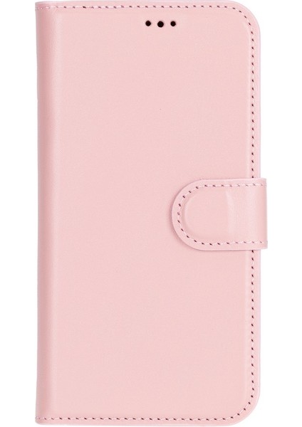 Apple iPhone 16 Plus Uyumlu, Hakiki Deri, El Yapımı, Cüzdanlı Kılıf, Toz Pembe modelleri