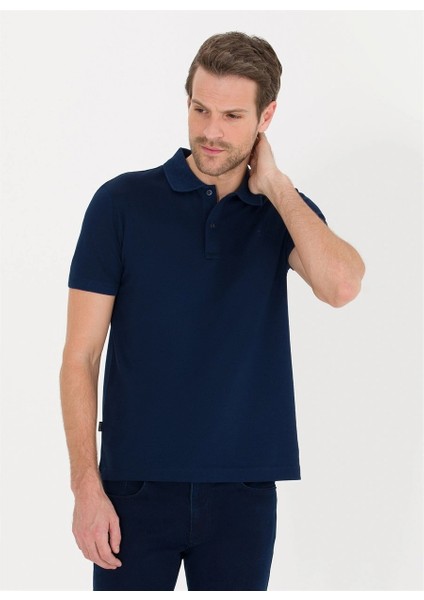 Erkek Slim Fit Polo Yaka Basic T-Shirt-Lacivert