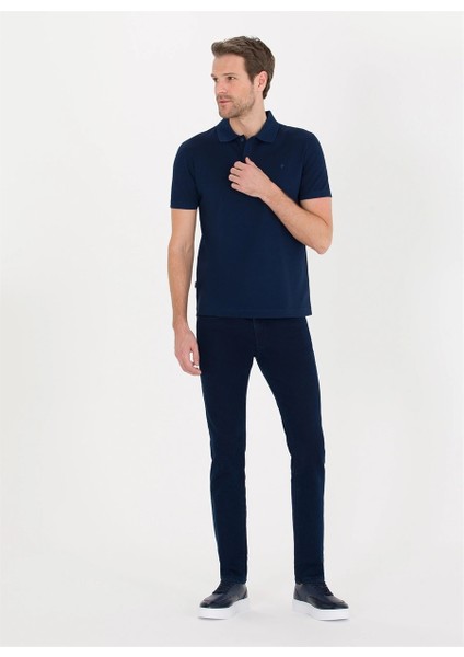 Erkek Slim Fit Polo Yaka Basic T-Shirt-Lacivert fiyatları