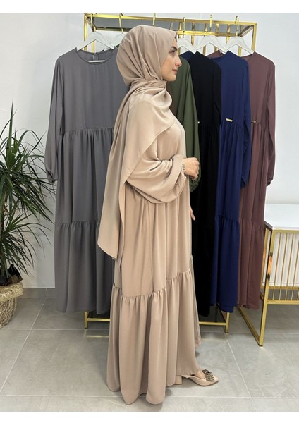 Iki Kat Büzgülü Elbise ve Şallı Takım .hijap ,abaya (Hac ve Umre Için Uygundur) Bej indirimleri