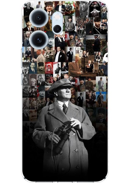 Oppo Reno 14F Uyumlu Atatürk Portre Kolaj Baskılı Silikon Kılıf
