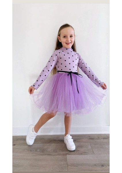 Linda Kız Çocuk Prenses Kabarık Tütü Elbise Uzun Kol Puantiyeli Esnek Likralı Tüllü fiyatları