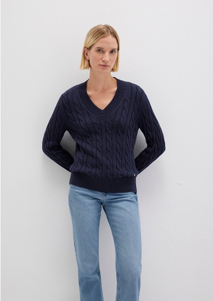 Ipek Karışımlı V Yaka Lacivert Kazak 1710720-89101 modelleri