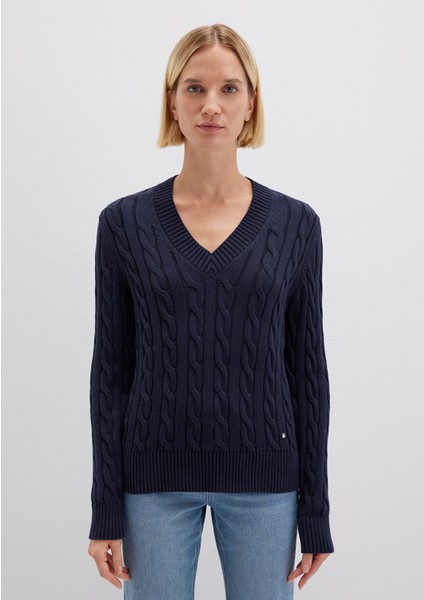 Ipek Karışımlı V Yaka Lacivert Kazak 1710720-89101 fırsatları