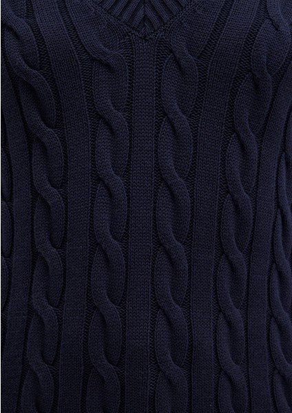 Ipek Karışımlı V Yaka Lacivert Kazak 1710720-89101