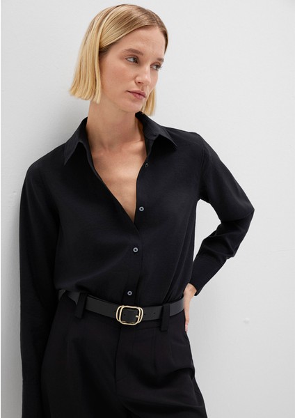 Tencel Tm Liyosel Karışımlı Siyah Gömlek 1211374-900 modelleri