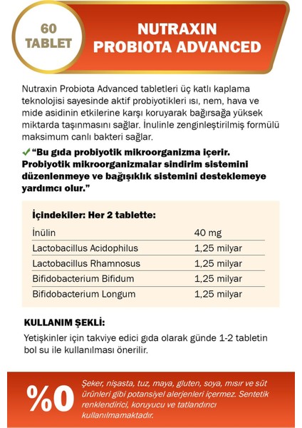 Nutraxin Probiota Advanced 60 Tablet 2 Adet modelleri