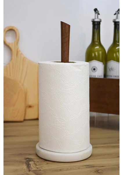 FR-5020 El Yapımı Traverten Mermer Kağıt Havluluk - Ahşap Saplı Doğal Stand fiyatları