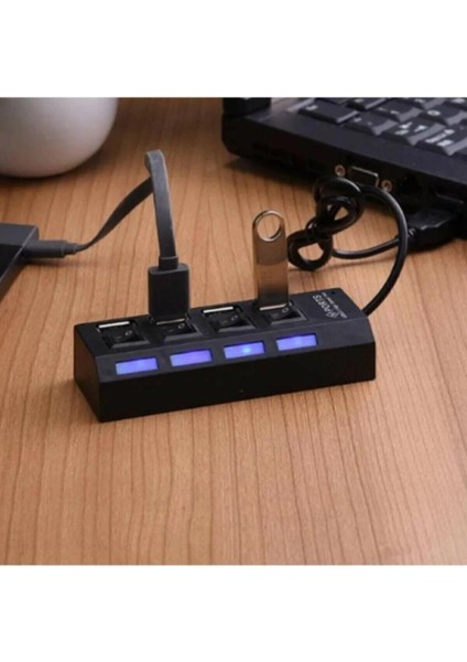 4 Port USB 2.0 Çoklayıcı Çoğaltıcı Hub Anahtarlı Işıklı On Off